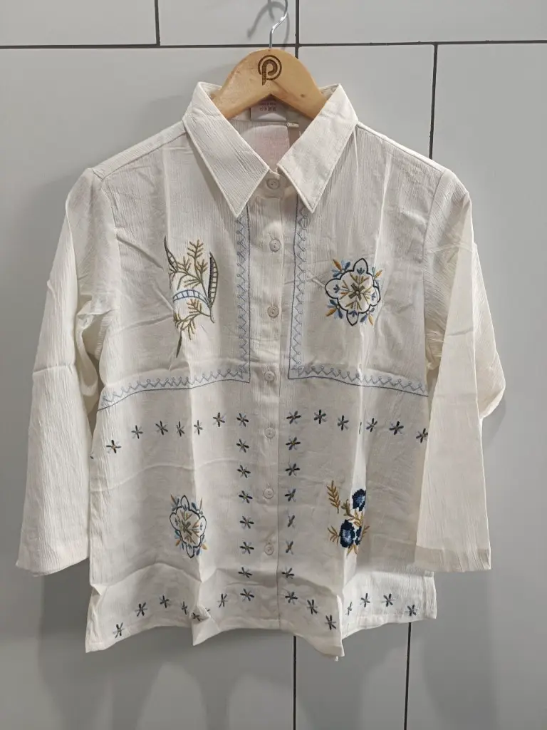 Azure Bloom Embroidered Synthetic Shirt
