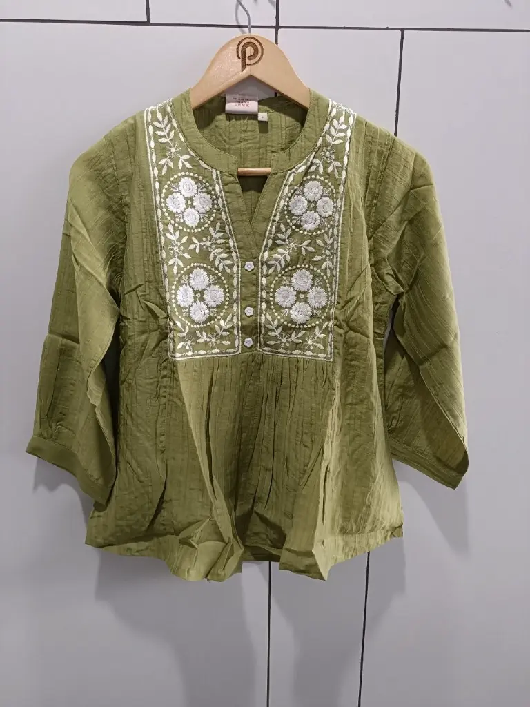 Olive Embroidered Imported Top