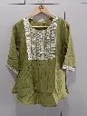 Olive White Embroidered Imported Top