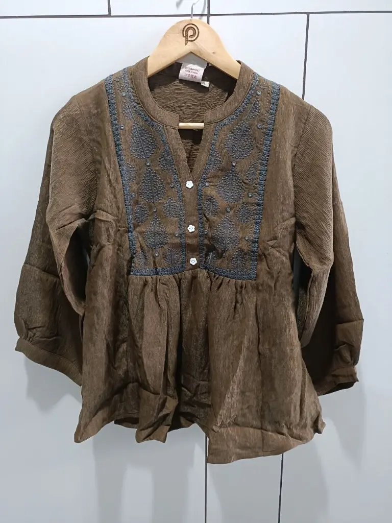 Mocha Embroidered Peplum Top