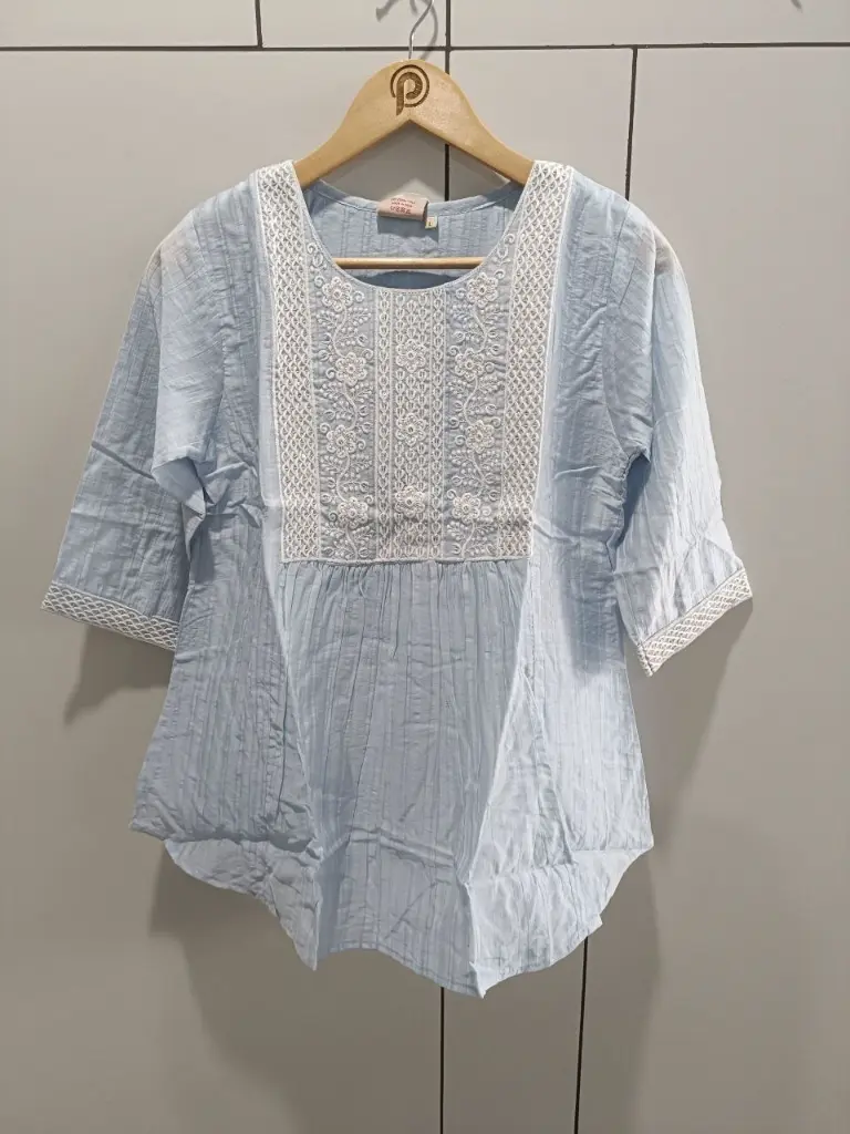Ice Blue Embroidered Flair Top