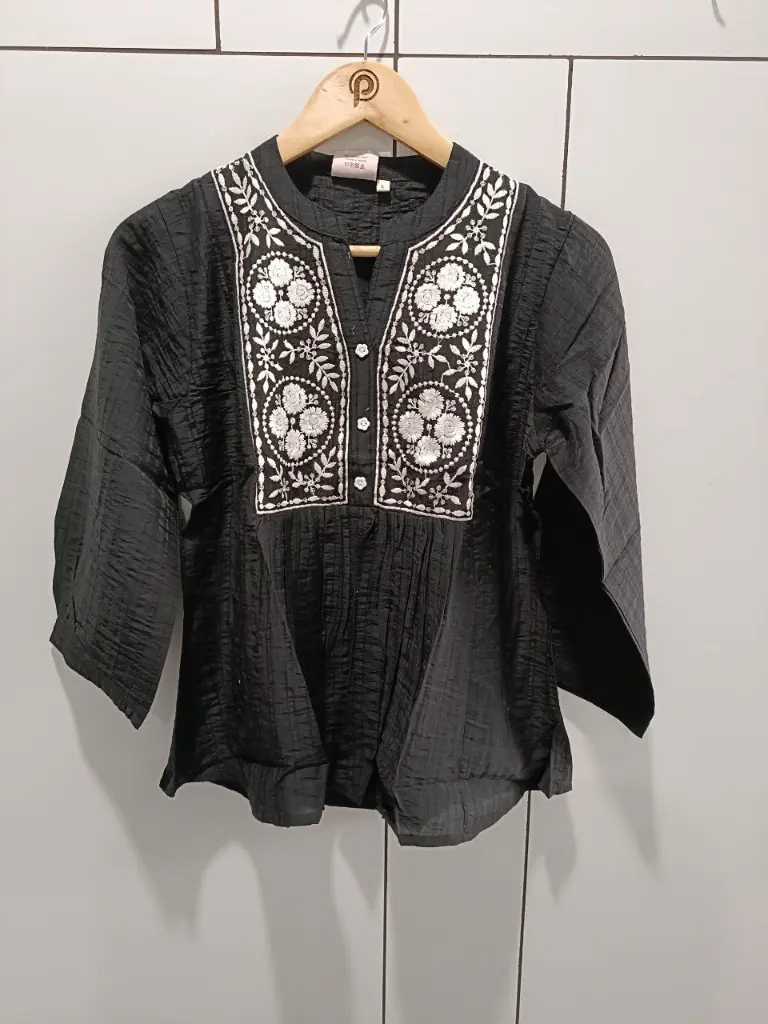 Midnight Bloom Embroidered Top