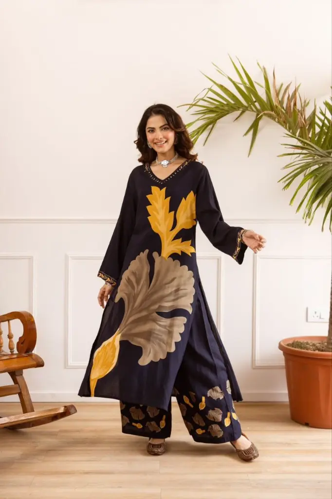 Midnight Floral German Reyon Kurta Set
