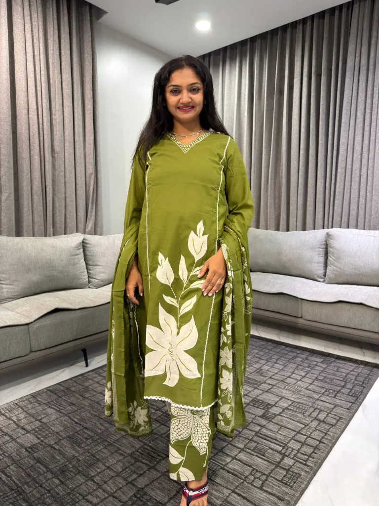 Olive Bloom Premium Cotton Suit Set