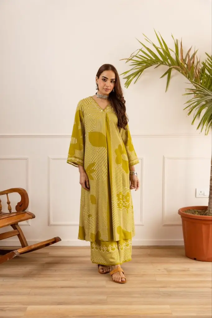 Mustard Muse Printed Kurta Palazzo Set