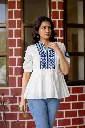 White & Royal Blue Embroidered Mull Mull Cotton Top