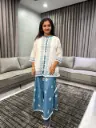 White & Royal Blue Embroidered Mull Cotton Co-Ord Set