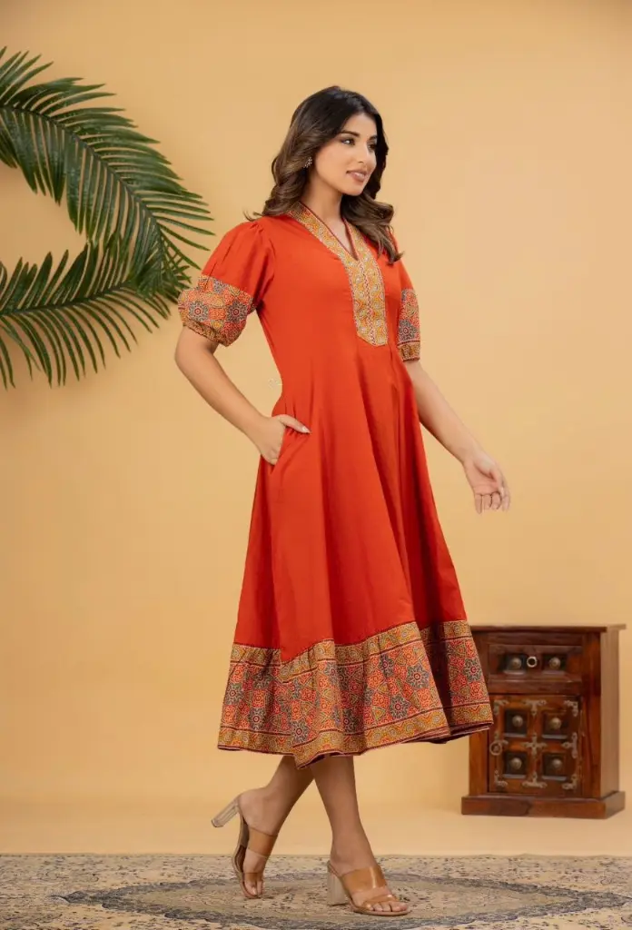 Rust Charm Cotton One Piece Dress