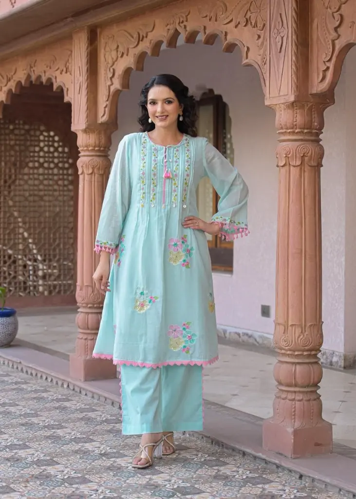 Aqua Bloom Mull Cotton Co-Ord Set