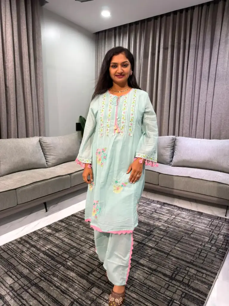 Aqua Bloom Mull Cotton Co-Ord Set