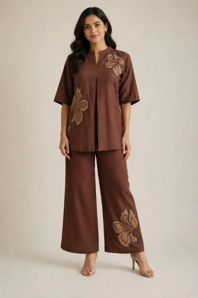 Mocha Bloom Pure Cotton Co-ord Set