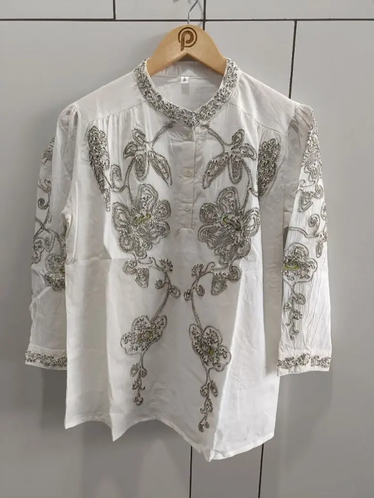 Ivory Bloom Embroidered Mull Mull Top