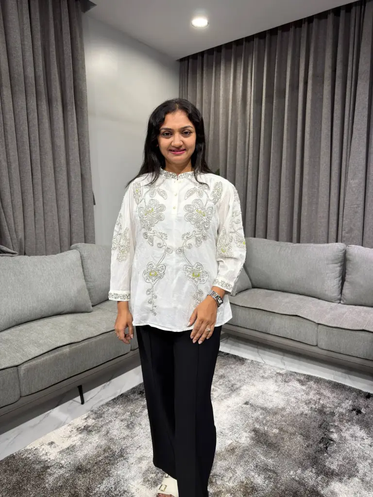 Ivory Bloom Embroidered Mull Mull Top