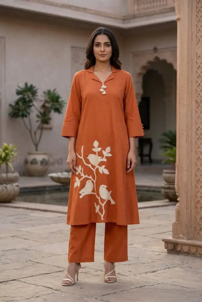 Rustic Bird Pure Cotton Kurta Set