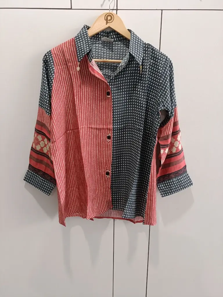 Crimson Slate Printed Muslin Shirt Top