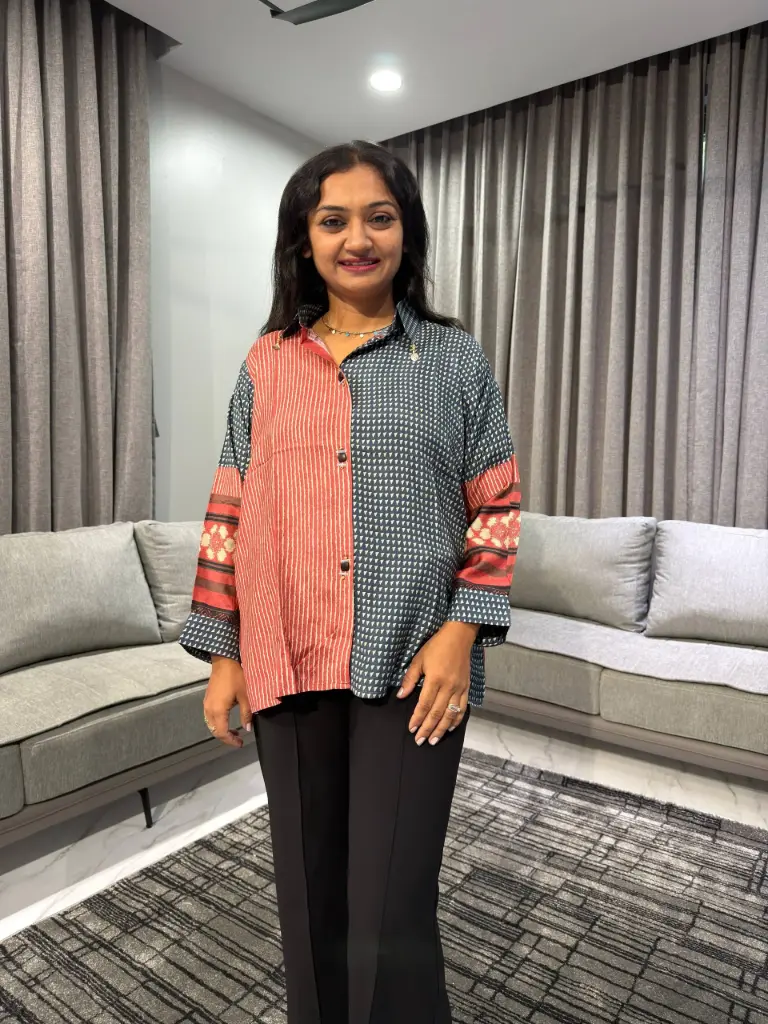 Crimson Slate Printed Muslin Shirt Top