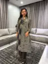 Olive Geometric Ajrakh Kurta Set