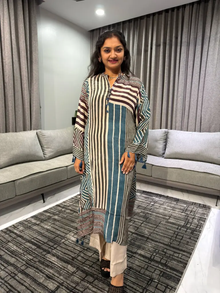 Indigo Maze Crepe Kurta Set
