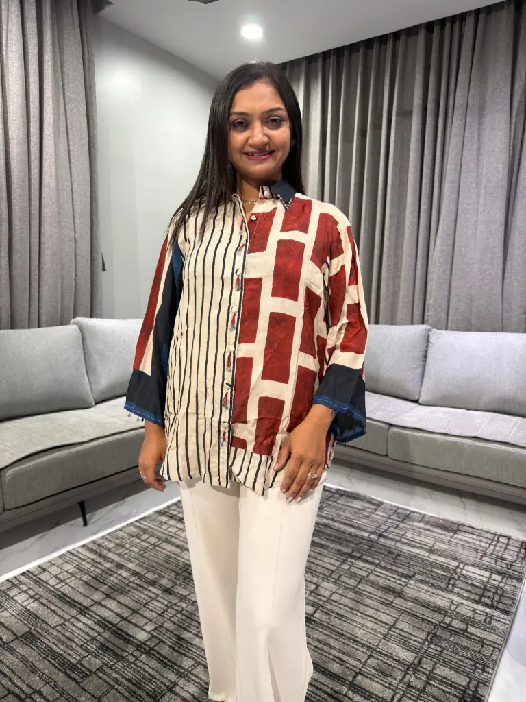 Rust Grid Muslin Shirt Top