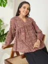 Red Pure Cotton Ajrakh Printed Peplum Top