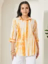Orange Pure Cotton Tie & dye Printed Shirt Top