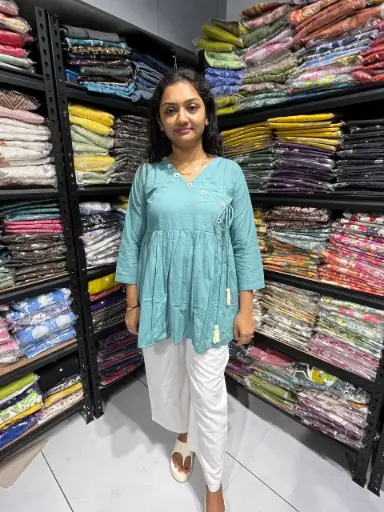 Teal greenMirror Embroidered Cotton Tunic