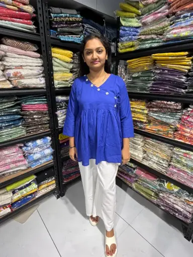 Ink blue Mirror Embroidered Cotton Tunic