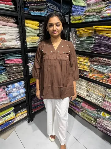 Brown Touch Embroidered Peplum Top