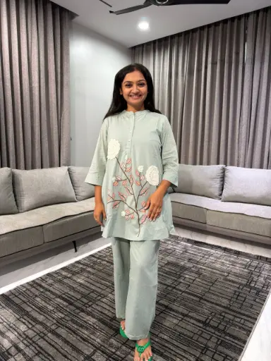 Green Serenity Patch embroidery Co-ord 