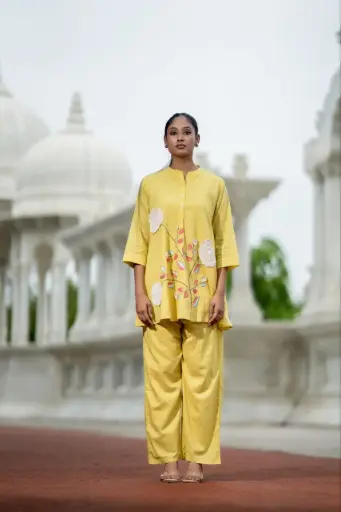 Yellow Serenity Patch embroidery Co-ord
