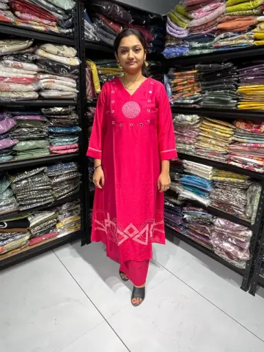 Pink Glow Silk Cotton Mirrorwork Set