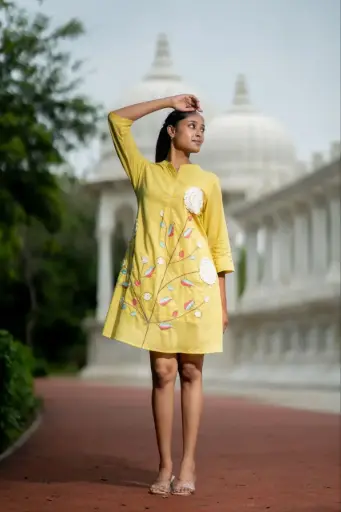 Yellow Aura Embroidered Cotton Top