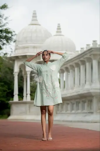 Green Aura Embroidered Cotton Top