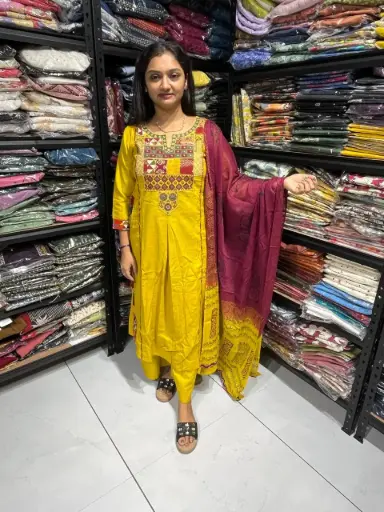 Rimjhim Mustard Multicolor Yoke 3 Pieces Suit Set