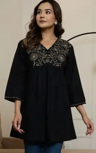 Black Blossom Everyday cotton Tunic