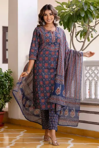 Naira Jaal Printed Sequin Cotton 3pcs Set