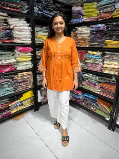 Orange Pleat & Thread Tunic