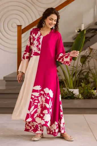 German Rayon Bloom Elegance – Beads, Sequins & Mirror Work Kurta Set