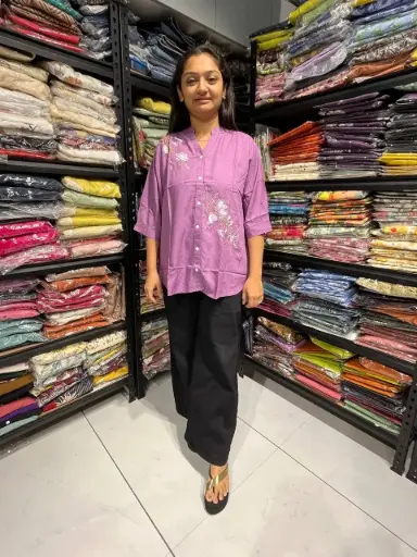 Pink Embroidered Linen Cotton Relaxed Fit Top