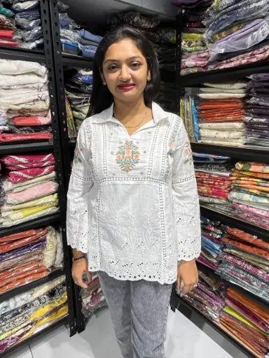 White Premium Cotton Embroidered Top for Women
