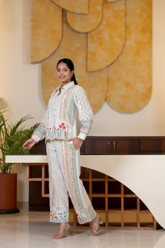 Elegant White Premium Cotton Co-ord Set with Crochet Lace, Chikankari & Embroidery