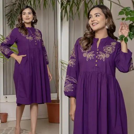 Violet Charm Embroidered Long Dress