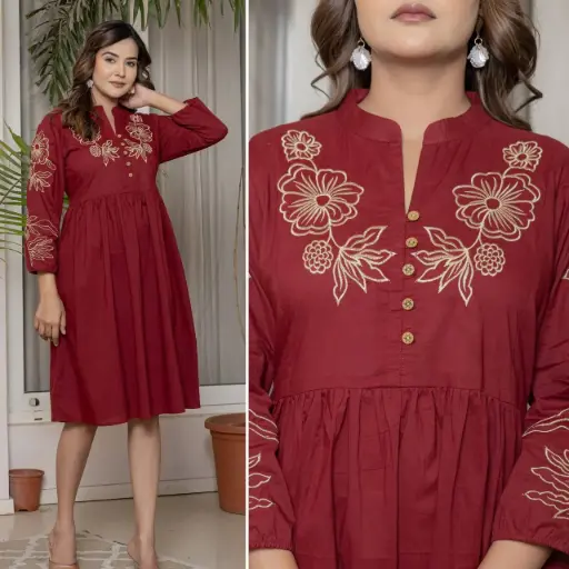 Red Charm Embroidered Long Dress