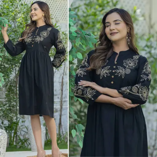 Black Charm Embroidered Long Dress