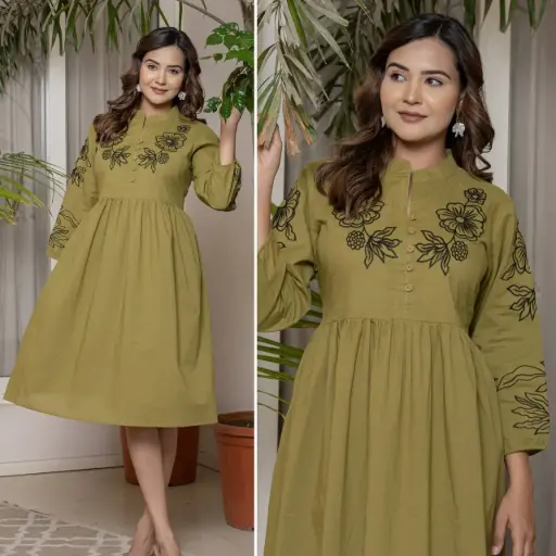 Beige Charm Embroidered Long Dress