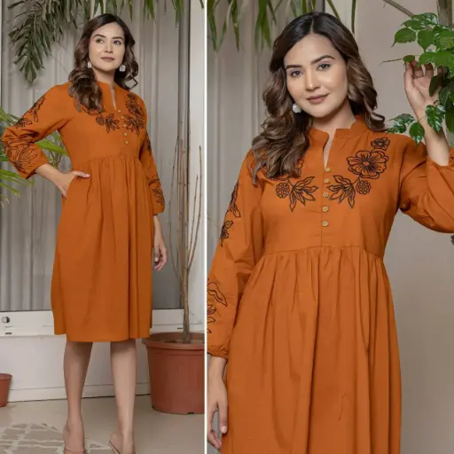 Orange Charm Embroidered Long Dress