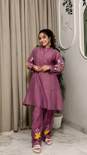 Lavender Bloom Embroidered Chanderi Cord Set