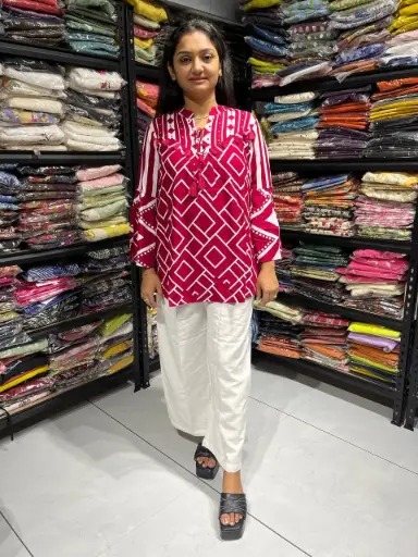 Pink Geometric Thread work Rayon Tunic