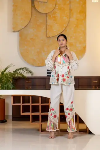 Ivory Bloom Premium Cotton Embroidered Crochet Lace Co-ord Set