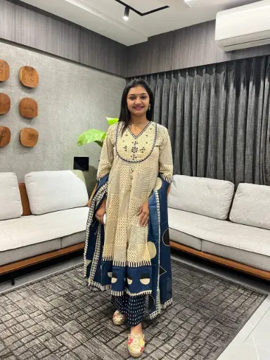 Blue Irah Mirror Embellished Cotton Suit Set